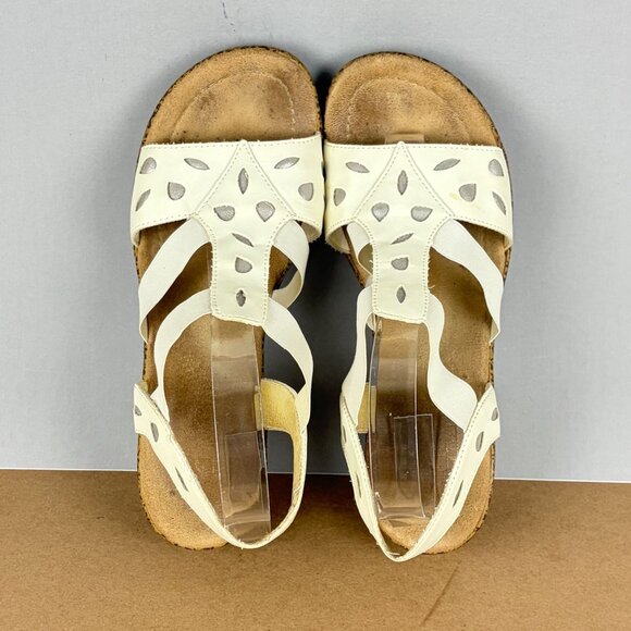 Rieker Elba Leather Wedge Sandals Womens 8.5 EU 40 White Ankle Strap - Picture 5 of 10